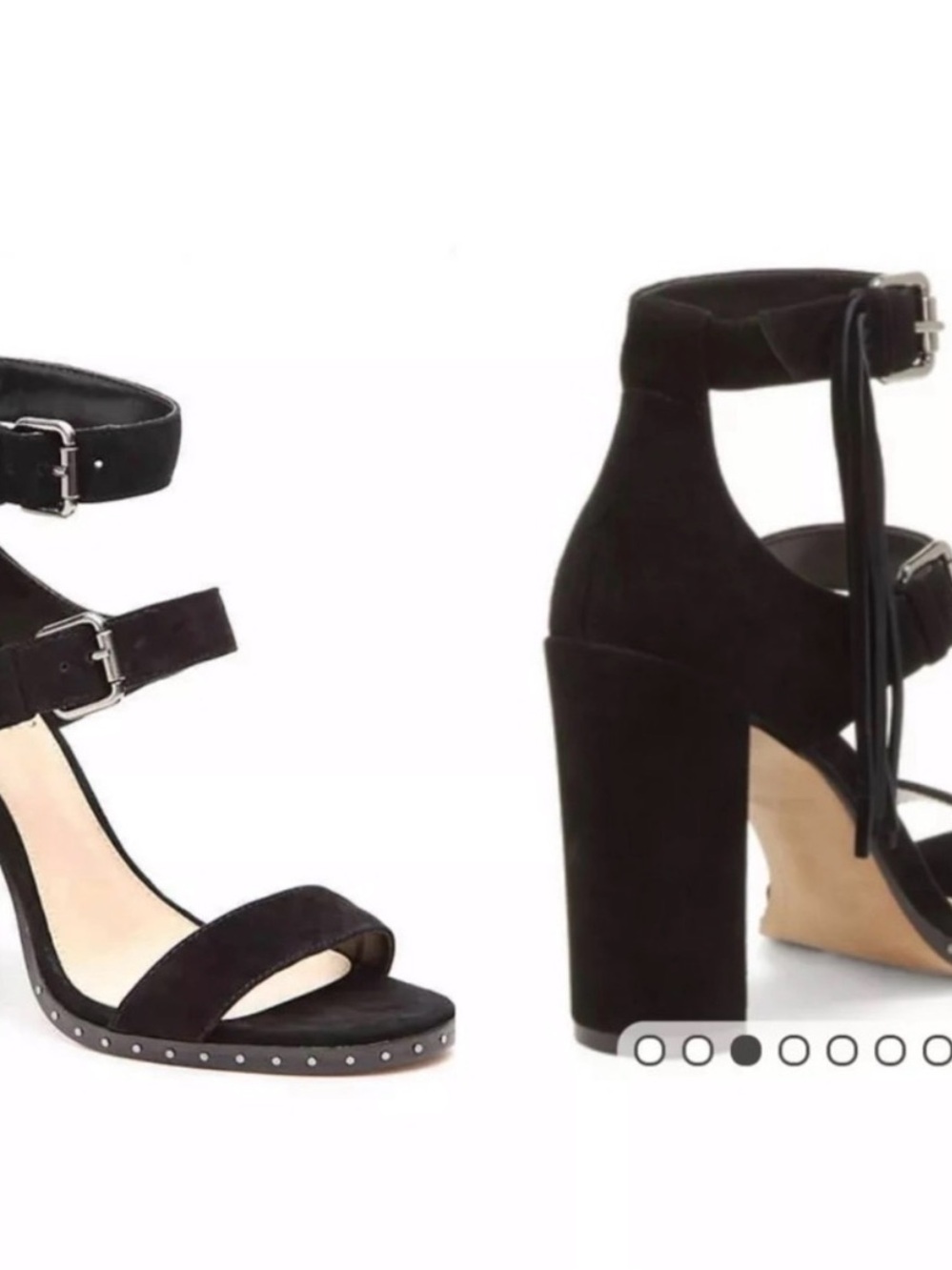 Vince Camuto Black Suede Studded Block Heel Ankle Strap Sandals